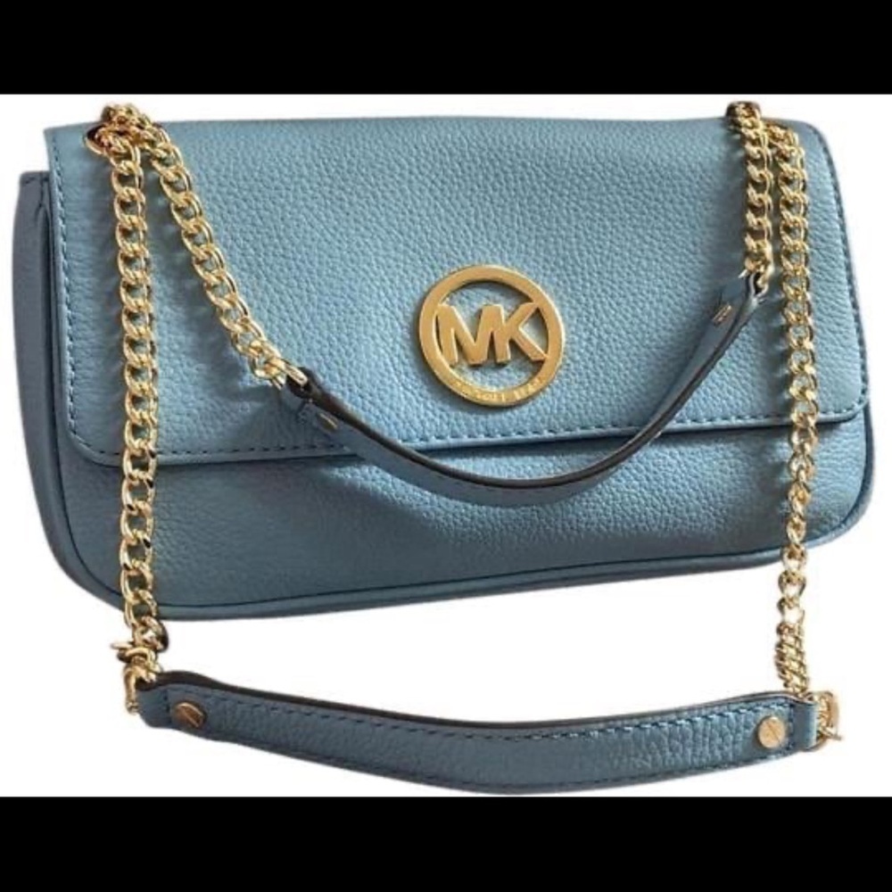 Blue Michael Kors purse blue shoulder bag leather bag fall bag gold chain bag